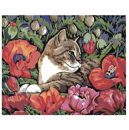 Gleznas pēc numuriem "Kaķis ziedos" A121