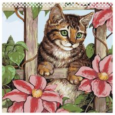 Gleznas pēc numuriem "Kaķēns un ziedi" A129