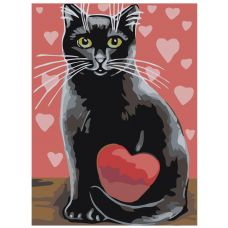 Gleznas pēc numuriem "Melns kaķis ar sirdi" A135