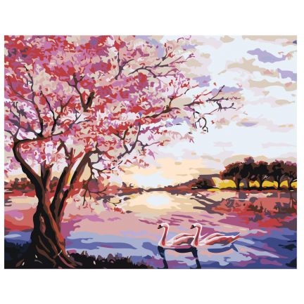 Gleznas pēc numuriem "Gulbji un Sakura" RA231