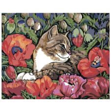 Gleznas pēc numuriem "Kaķis ziedos" A121