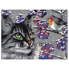 Gleznas pēc numuriem "Kaķis un putns" A125