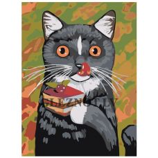 Gleznas pēc numuriem "Kaķis ar desertu" A131