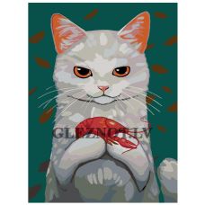 Gleznas pēc numuriem "Kaķis ar garneli" A316